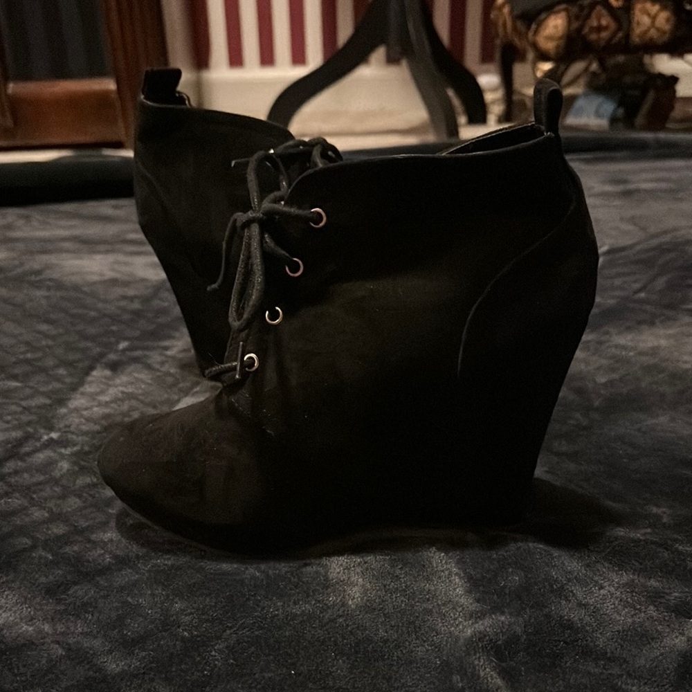 Debs Black Wedge Ankle Boots